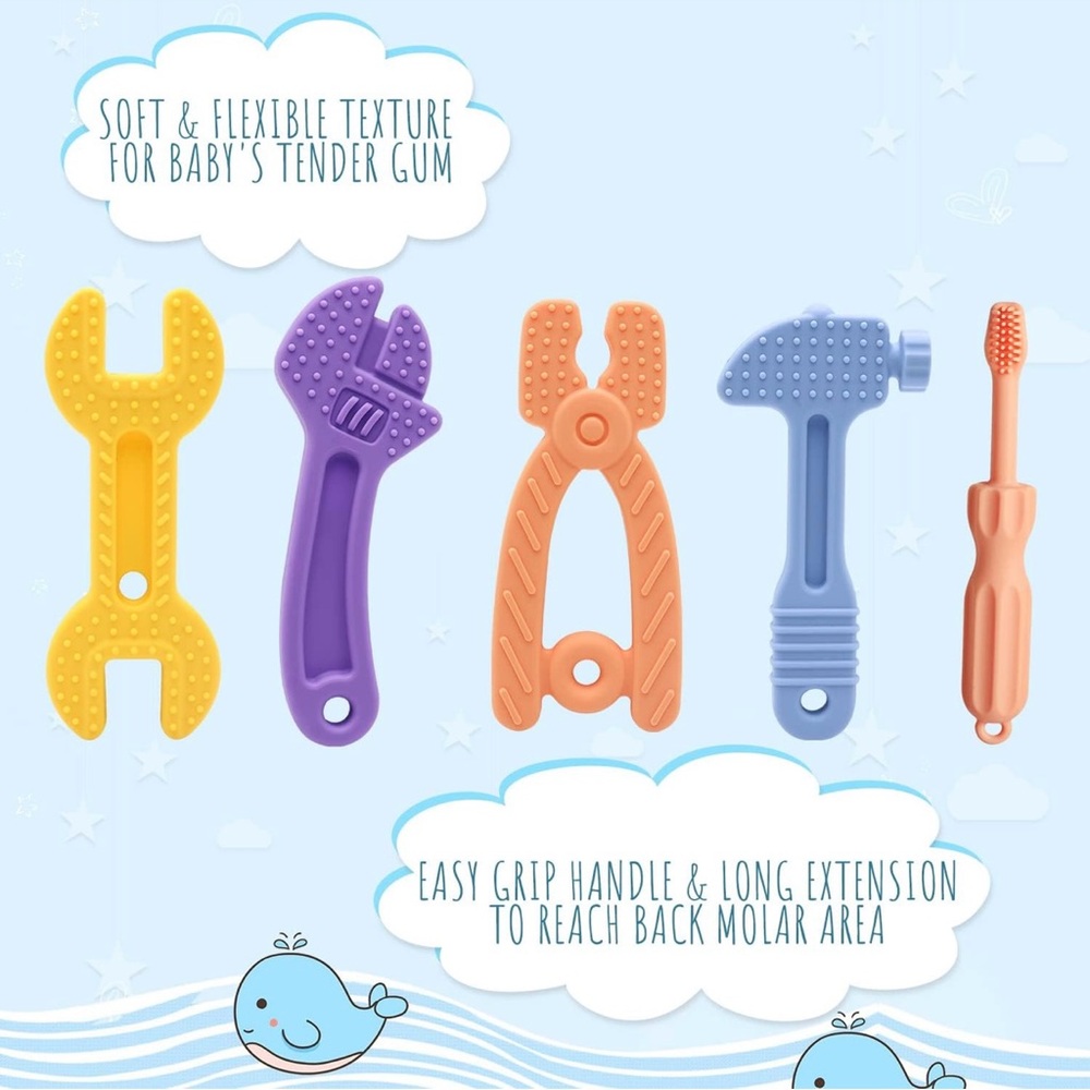 Baby Teething Toy Set - Orange, Purple, Blue - Soft & Flexible